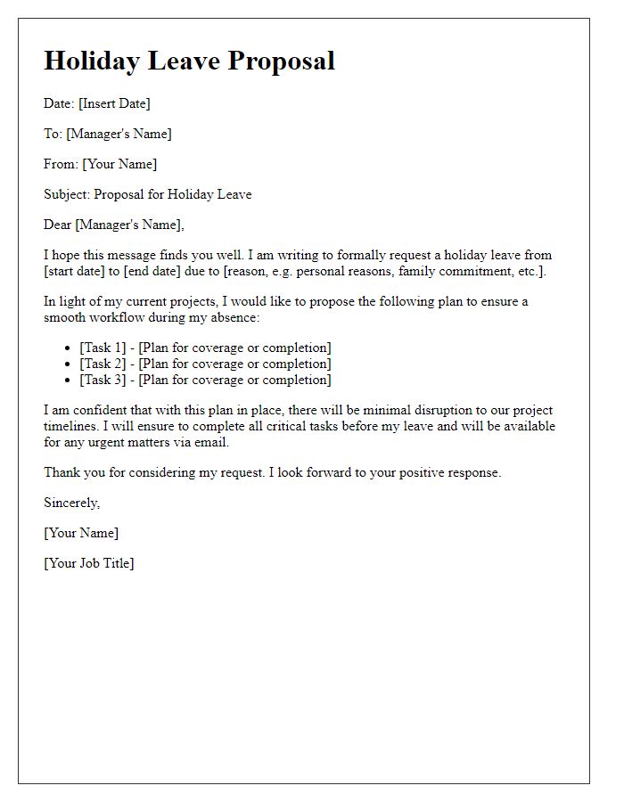 Letter template of holiday leave proposal for project planning