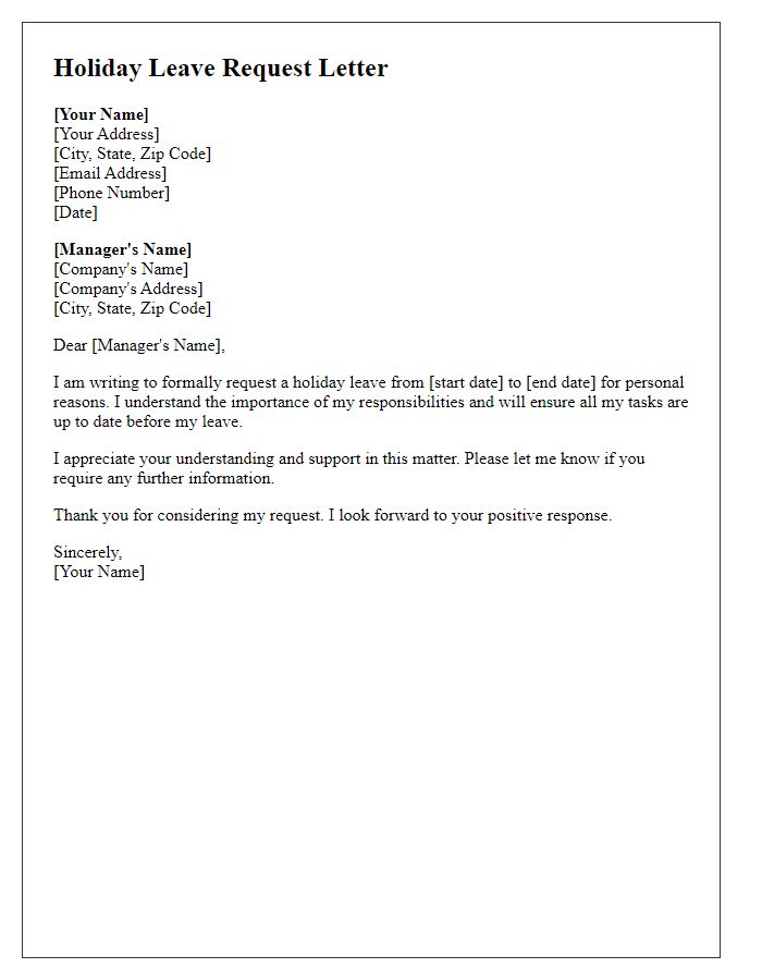 Letter template of holiday leave request for personal reasons