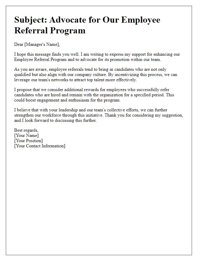 Letter template of advocacy for employee referral program