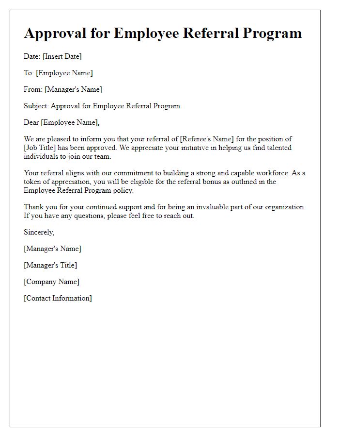 Letter template of approval for employee referral program