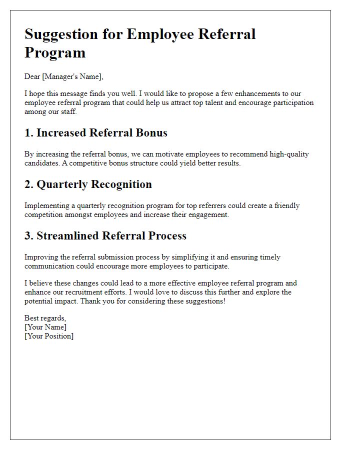 Letter template of suggestion for employee referral program