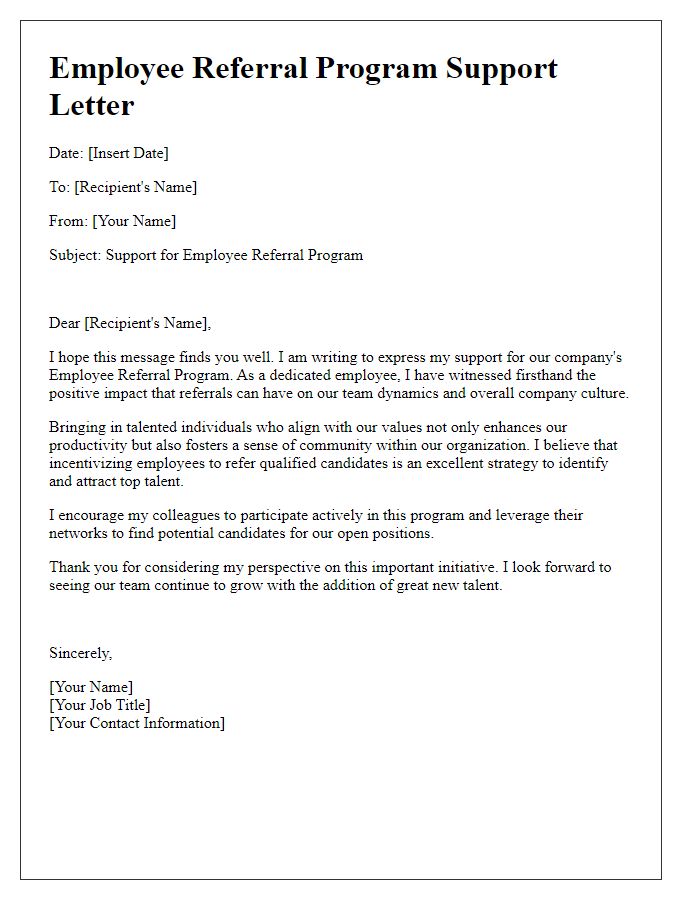 Letter template of support for employee referral program