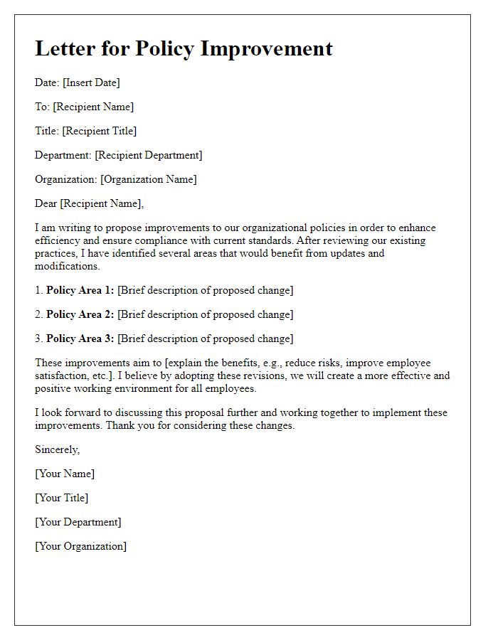 Letter template of organizational policy improvement