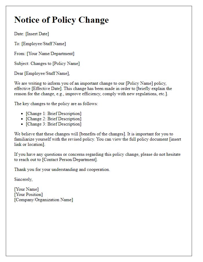 Letter template of policy change communication