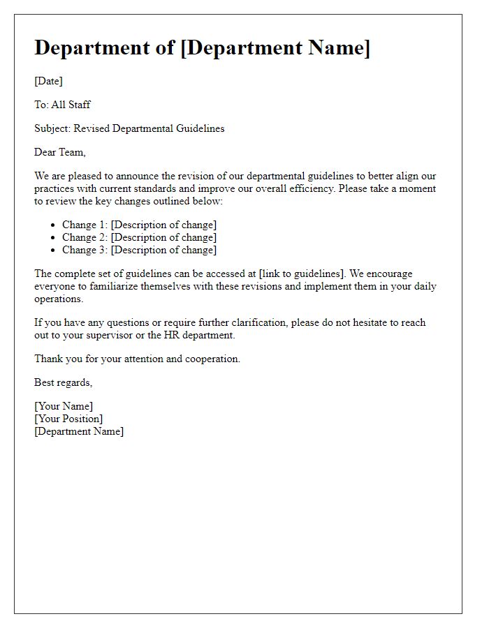 Letter template of revised departmental guidelines