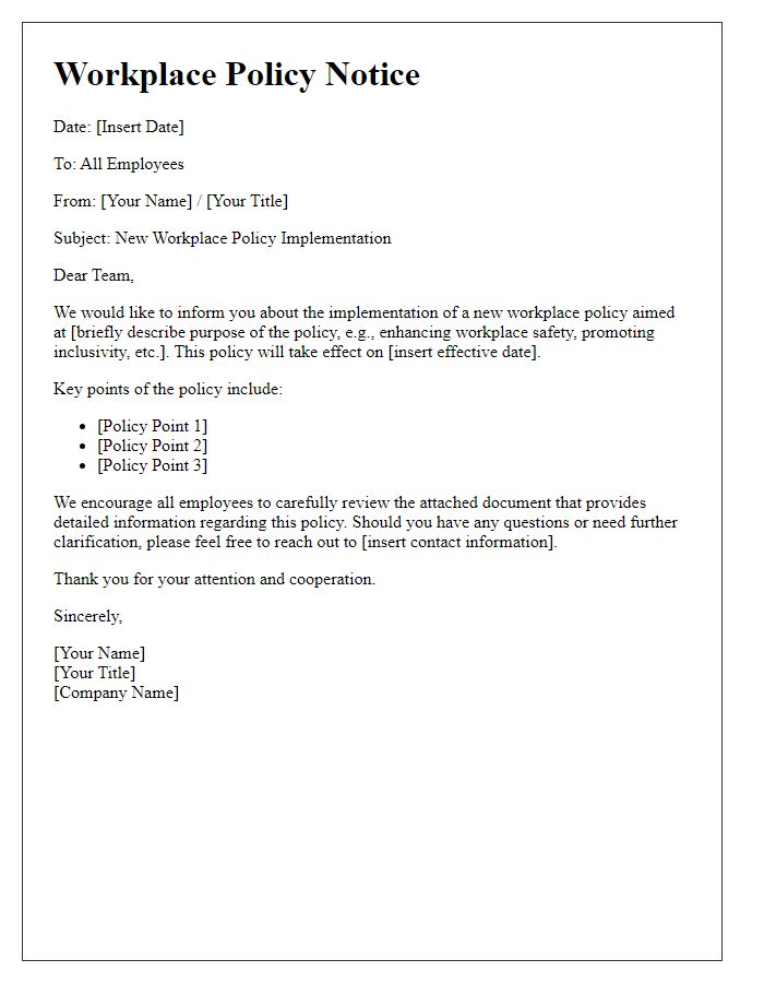 Letter template of workplace policy notice