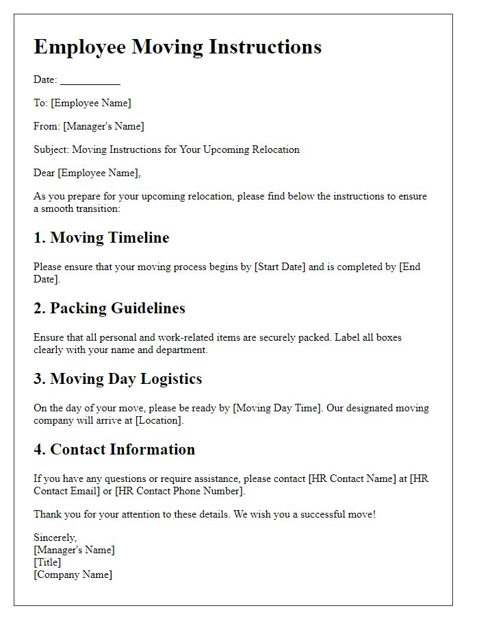 Letter template of employee moving instructions