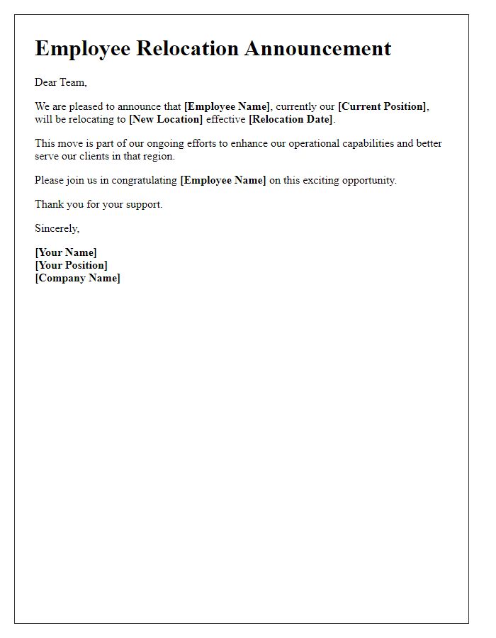 Letter template of employee relocation announcement