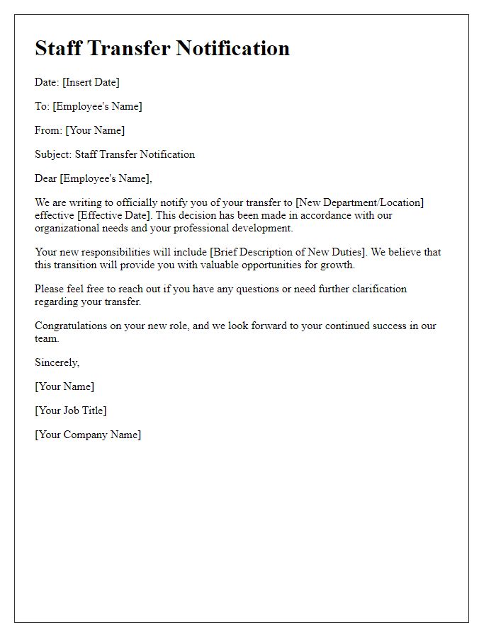 Letter template of staff transfer notification