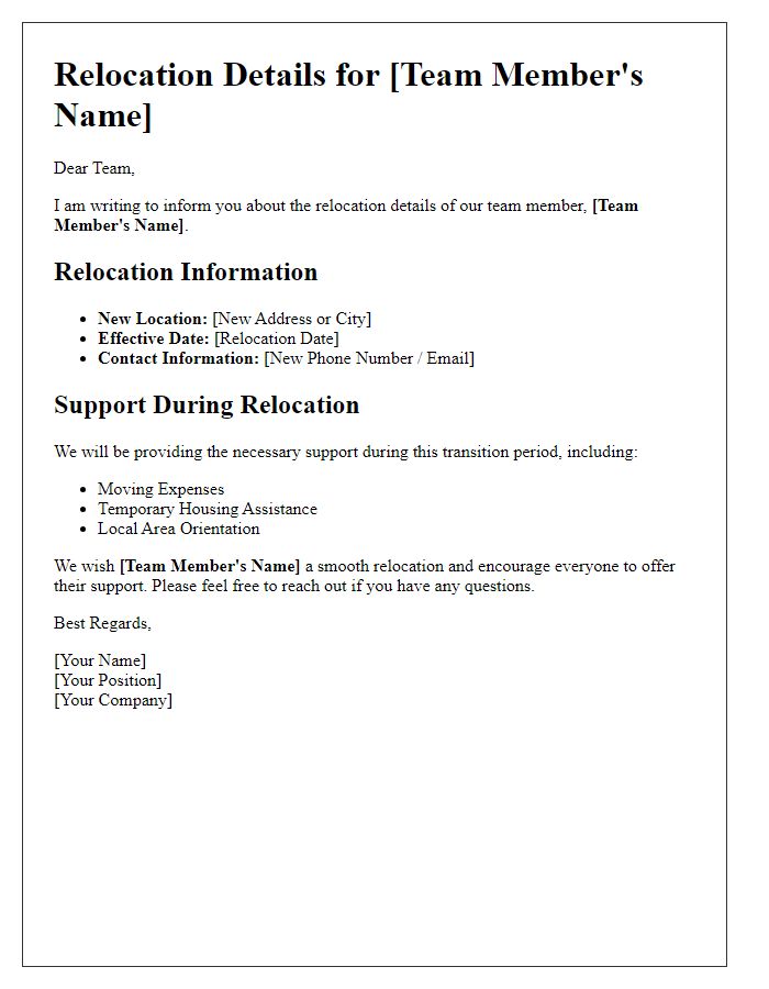 Letter template of team member relocation details