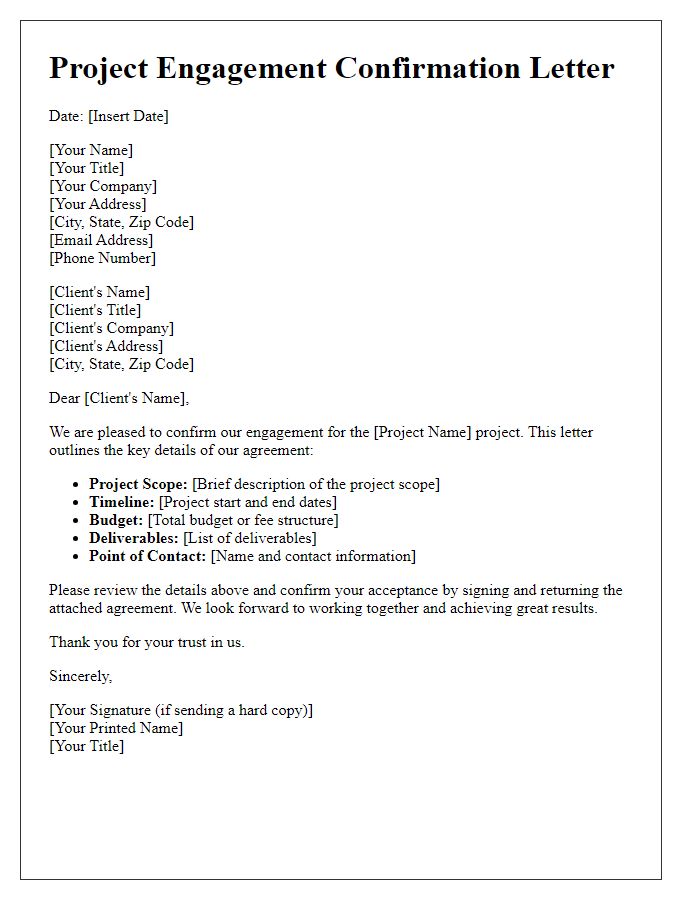 Letter template of project engagement confirmation