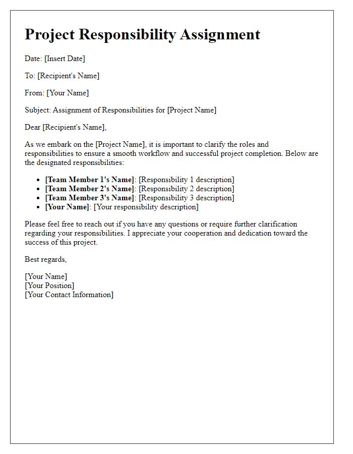 Letter template of project responsibility assignment