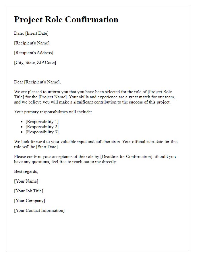 Letter template of project role confirmation