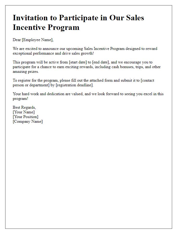 Letter template of sales incentive participation invitation