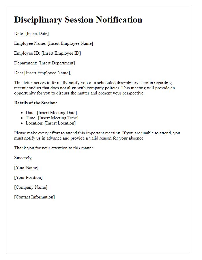 Letter template of disciplinary session notification