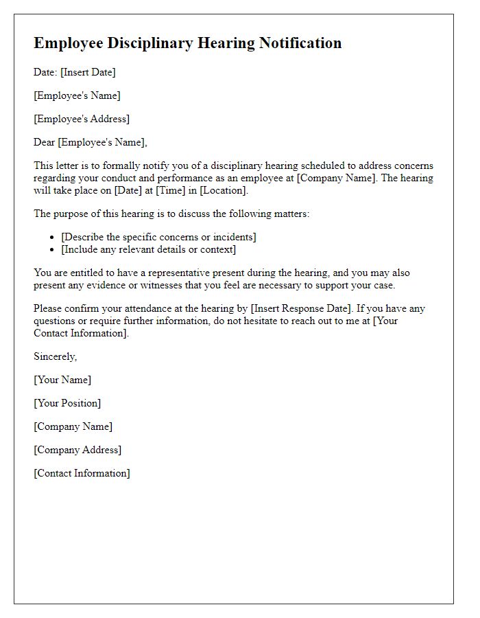 Letter template of employee disciplinary hearing notification