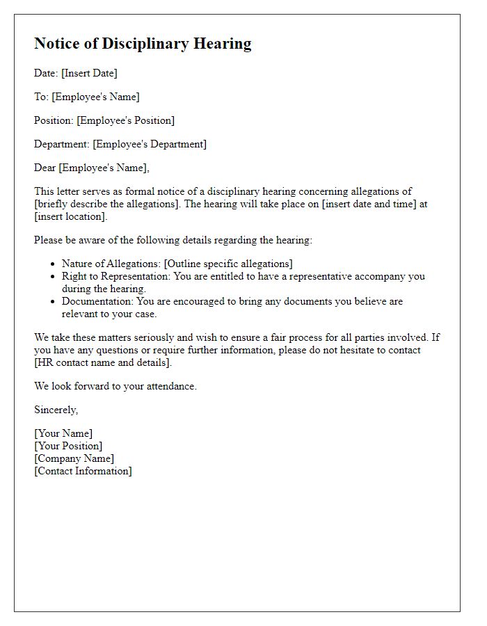 Letter template of notice for disciplinary hearing meeting