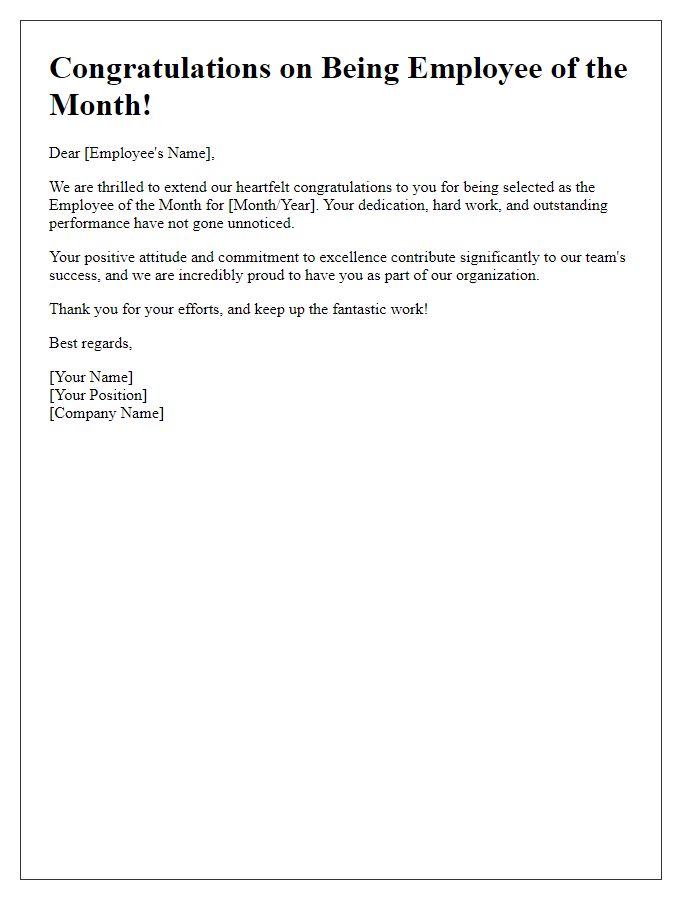 Letter template of congratulations for receiving employee of the month.