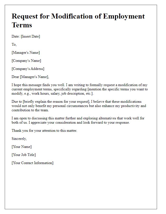 Letter template of employment term modification request