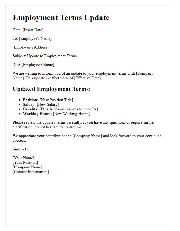 Letter template of employment terms update