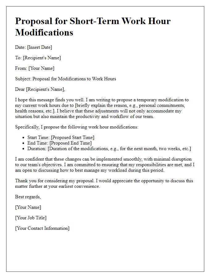 Letter template of proposal for short-term work hour modifications.