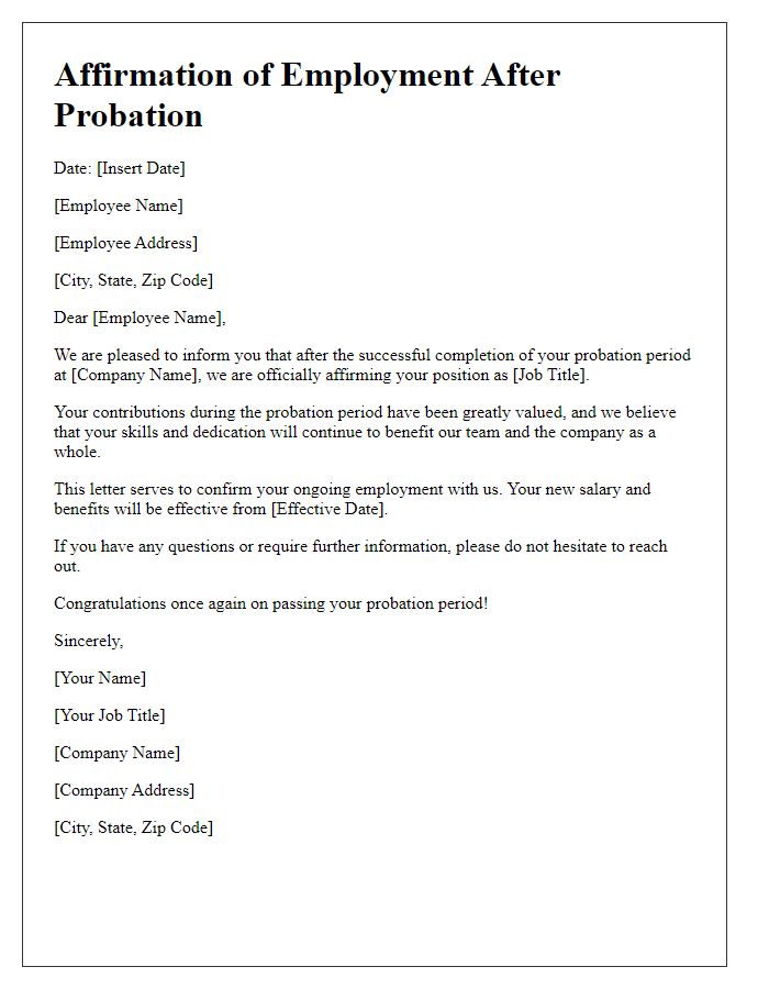 Letter template of affirmation after probation