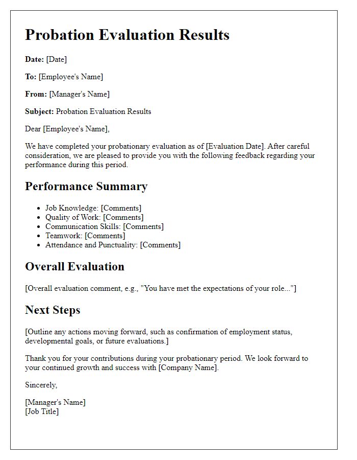 Letter template of probation evaluation results