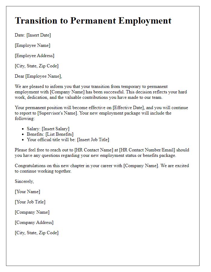 Letter template of transition to permanent employment