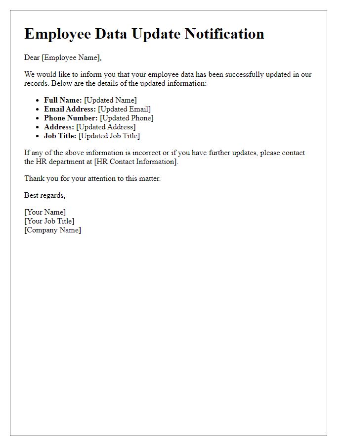 Letter template of employee data update notification