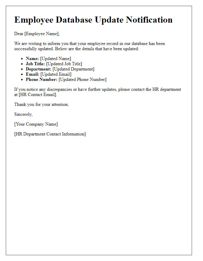 Letter template of employee database update