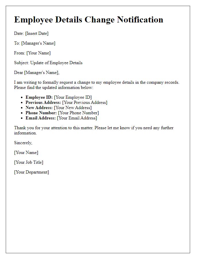 Letter template of employee details change