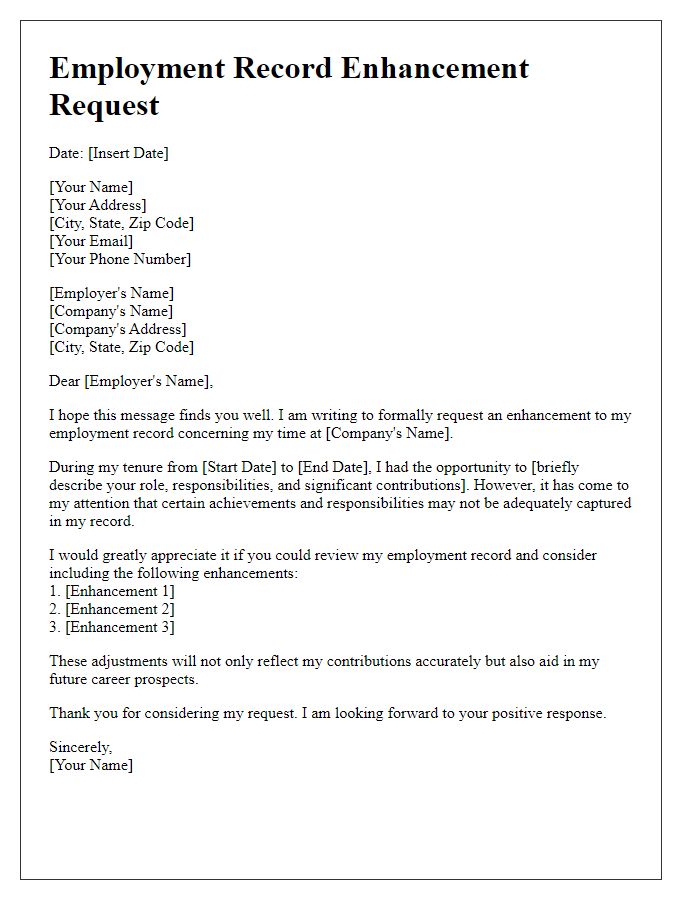 Letter template of employment record enhancement