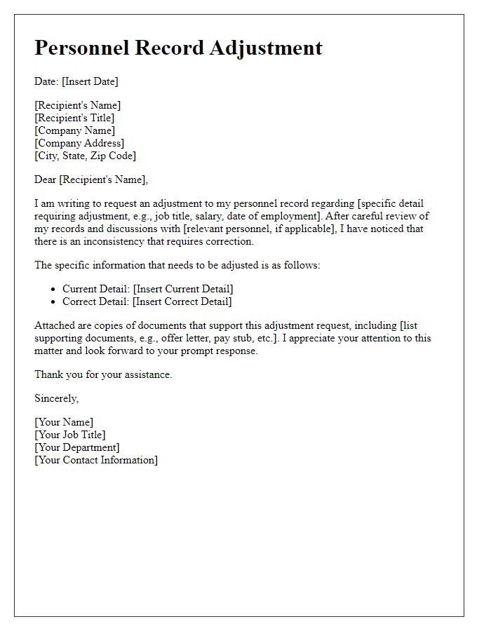 Letter template of personnel record adjustment