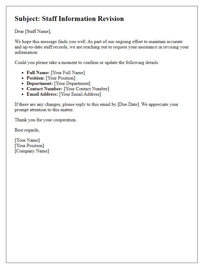 Letter template of staff information revision