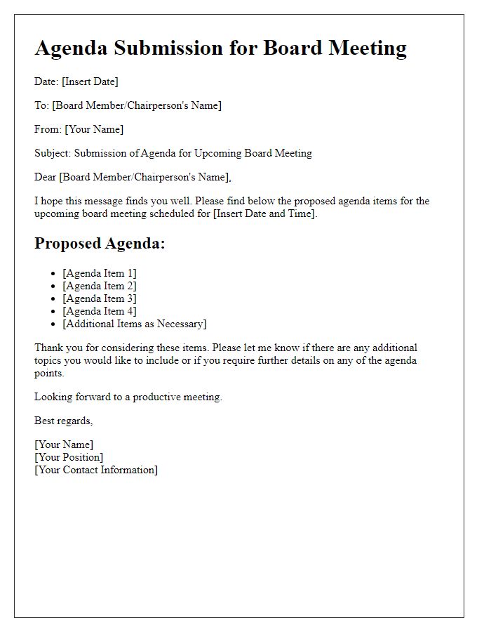 Letter template of agenda submission for board meeting