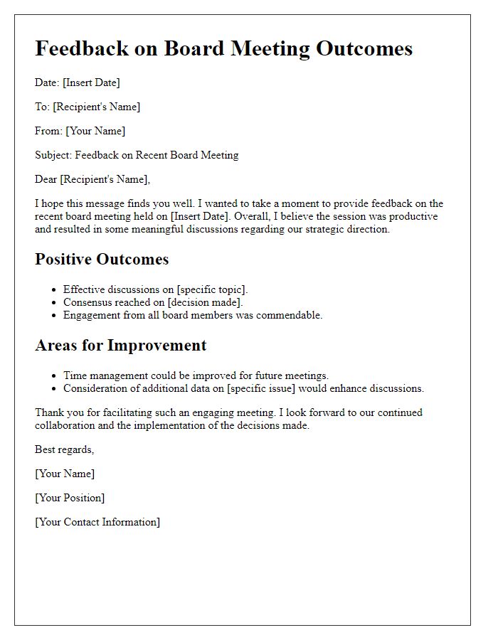 Letter template of feedback on board meeting outcomes