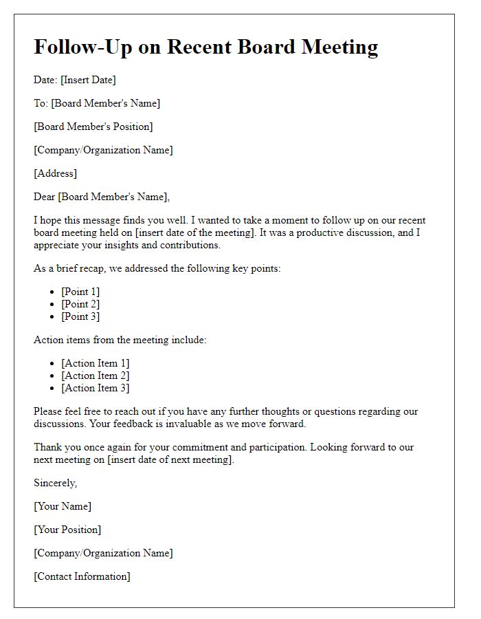 Letter template of follow-up after board meeting