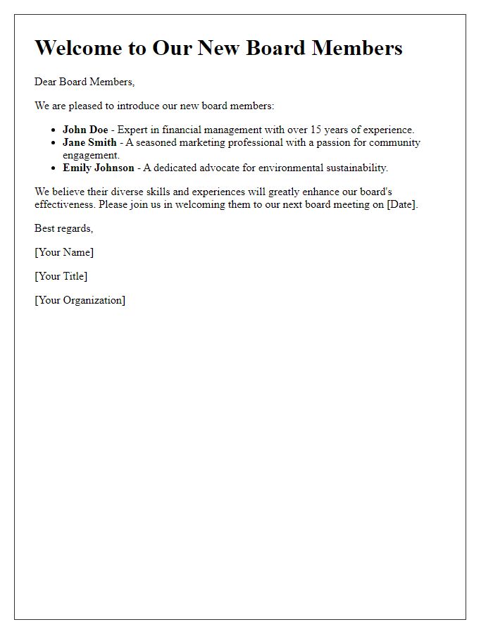 Letter template of introduction for new board meeting members