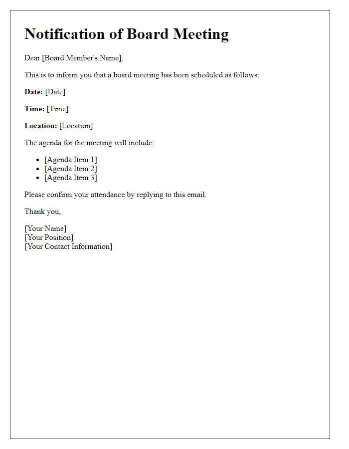 Letter template of notification for board meeting scheduling