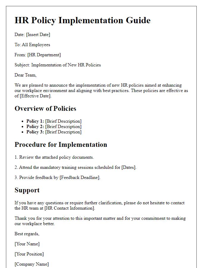 Letter template of HR policy implementation guide