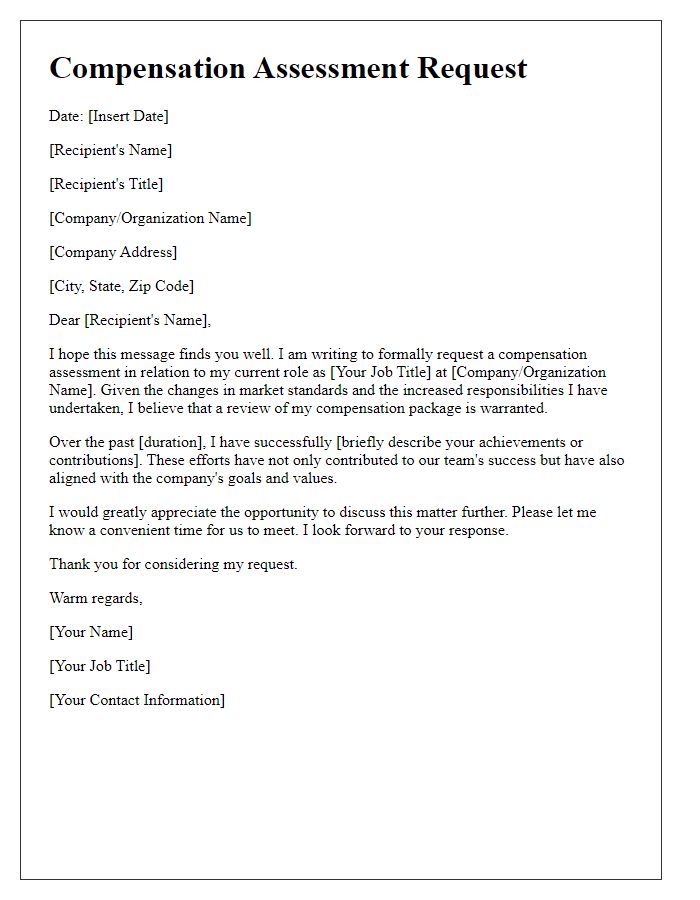 Letter template of compensation assessment request