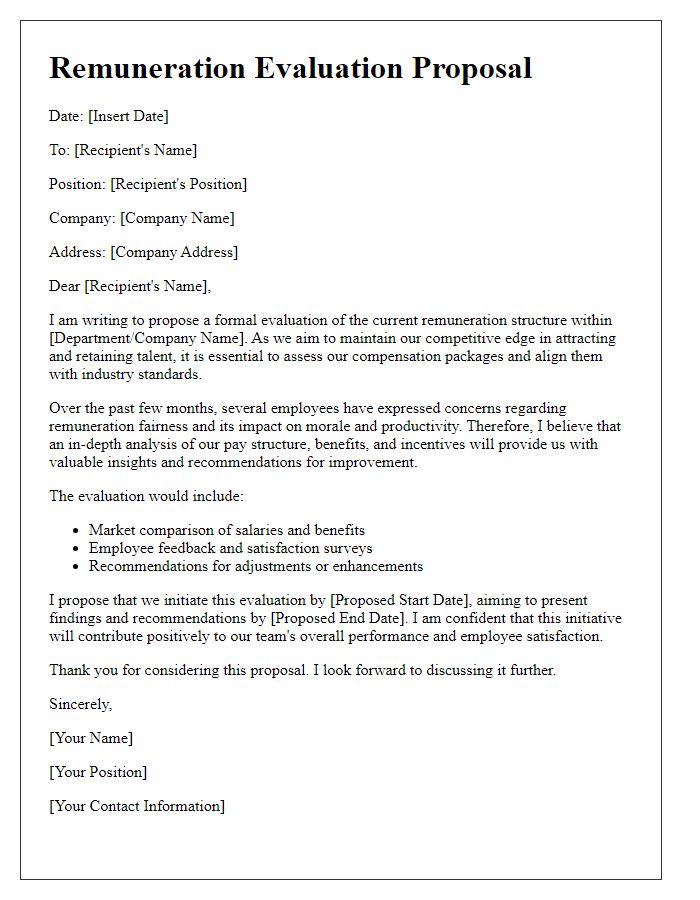 Letter template of remuneration evaluation proposal