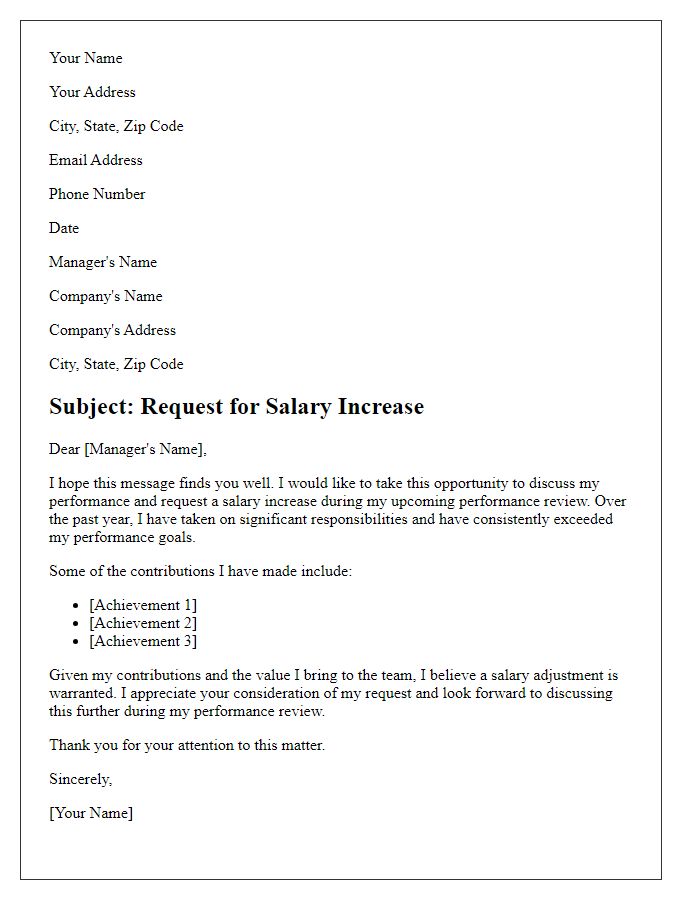 Letter template of salary increase request for performance review