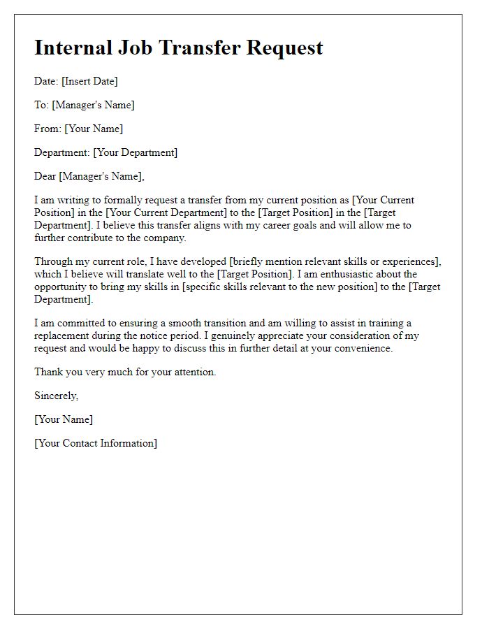 Letter template of Internal Job Transfer Request