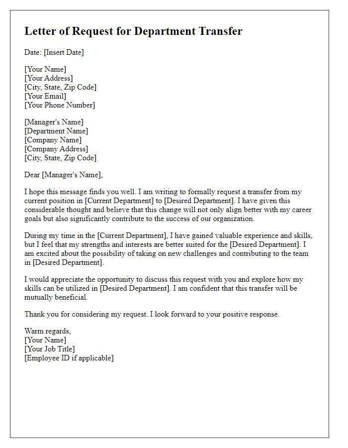 Letter template of Request for Department Transfer