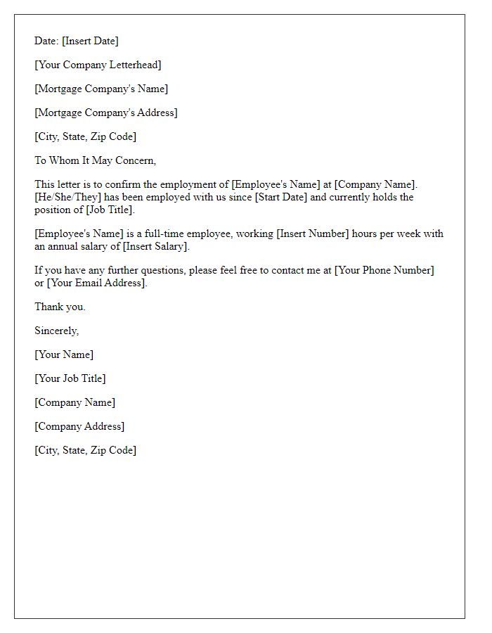 Letter template of employment verification for mortgage application