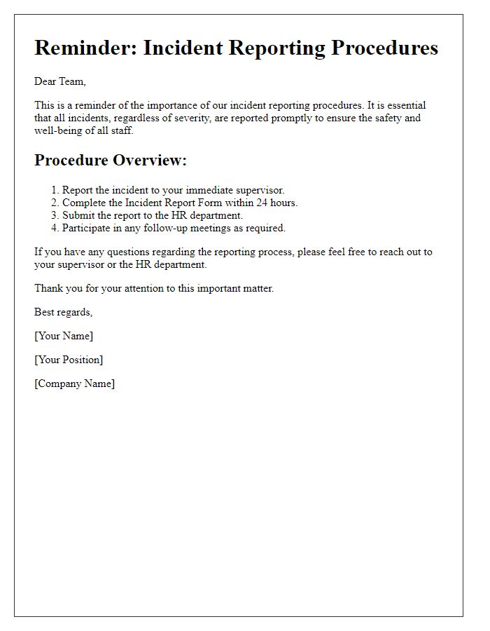 Letter template of incident reporting procedures reminder