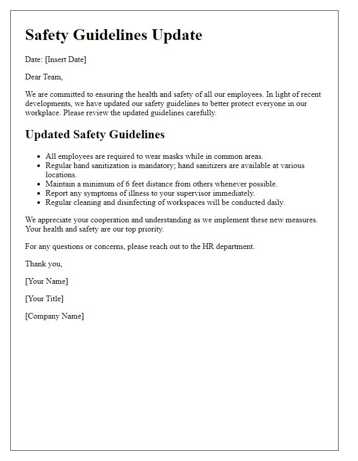 Letter template of safety guidelines update for employees