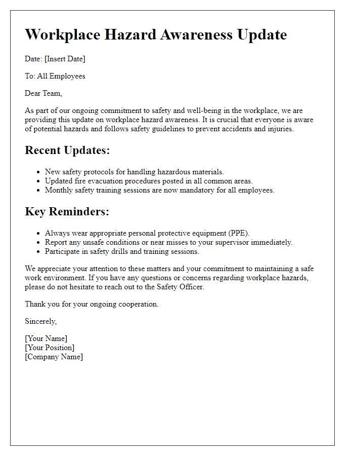 Letter template of workplace hazard awareness update