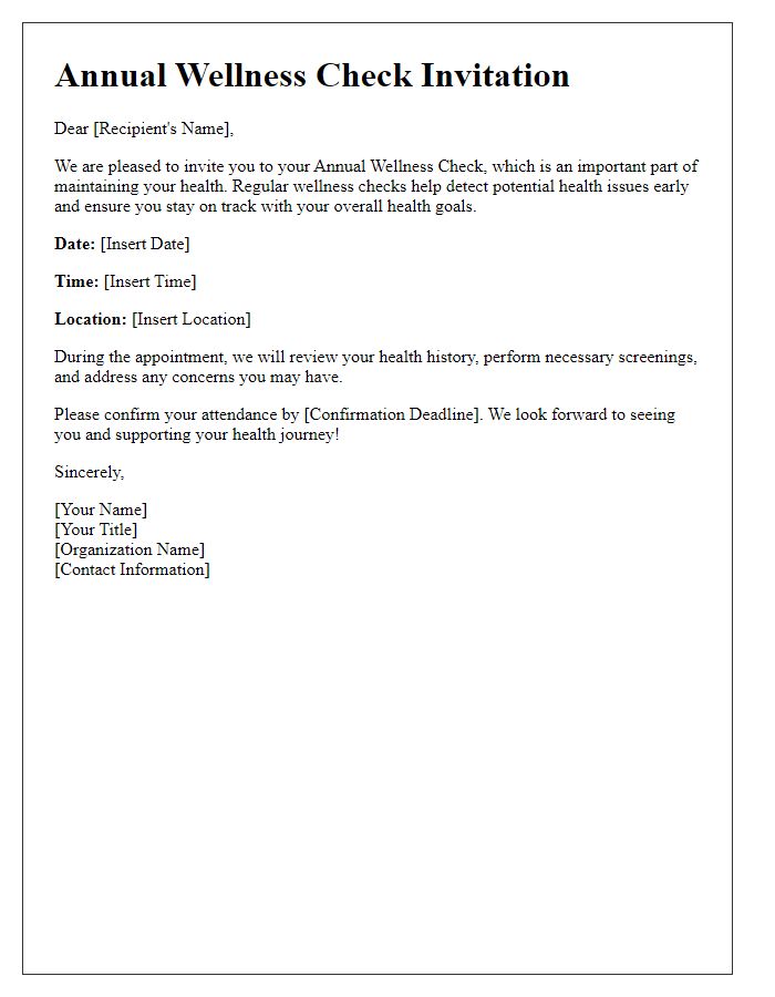 Letter template of Annual Wellness Check Invitation